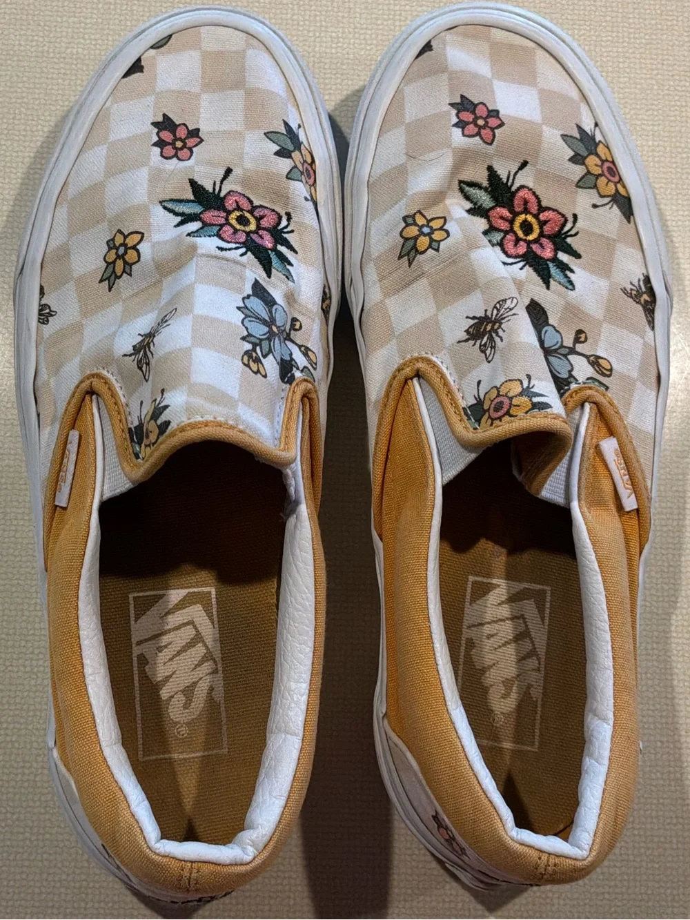 Vans Unisex Floral Checkerboard Slip-On - Yellow/White Sz 7.5 Women/Sz 6 Men